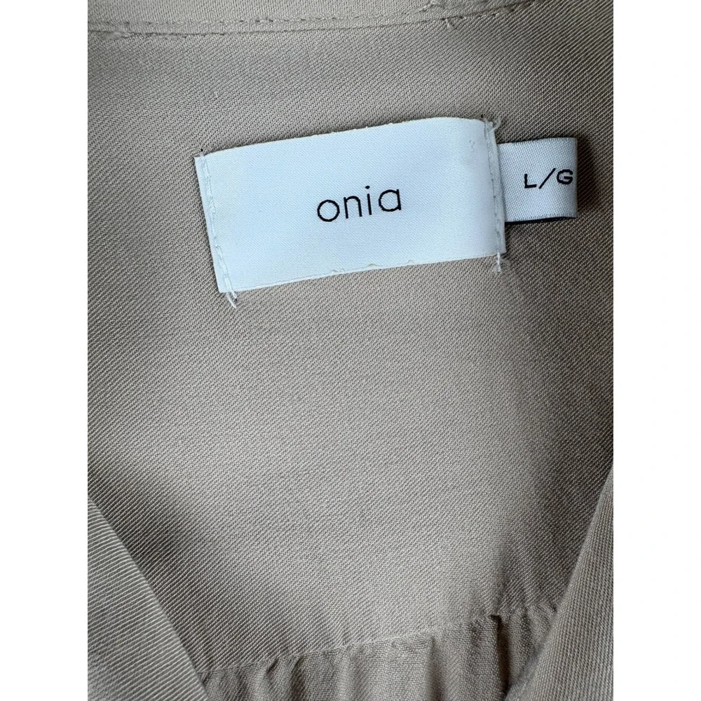 Onia‎ Tan Beige Viscose Short Sleeve Button Down Camp Shirt Womens Large L/G